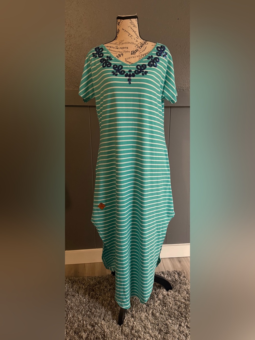 Simply Southern Teal and White Striped maxi tshirt dress